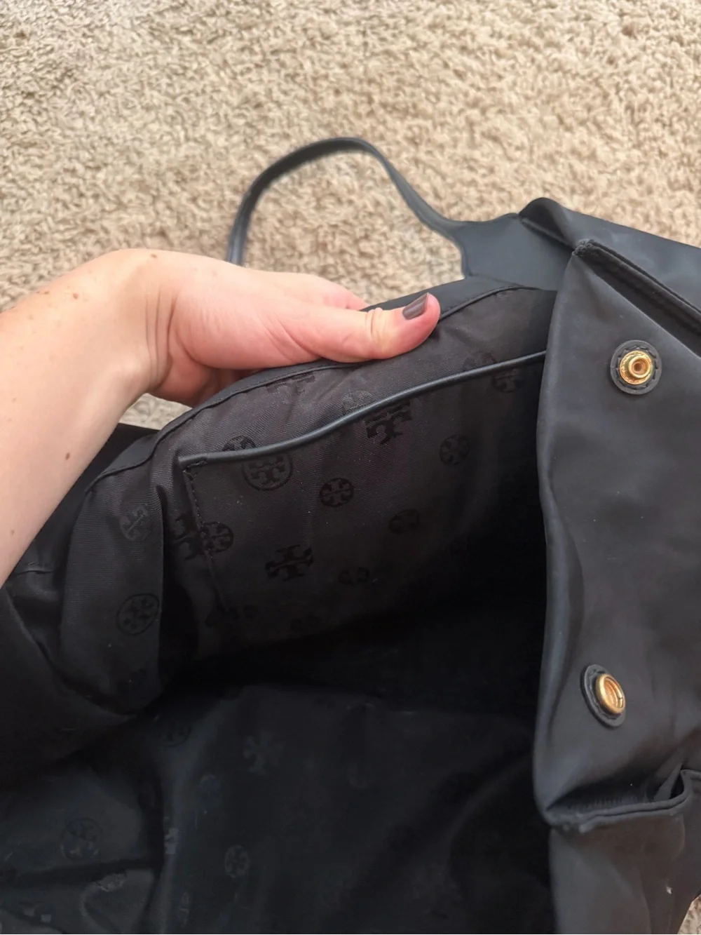 Tory Burch Black Logo Nylon Tote